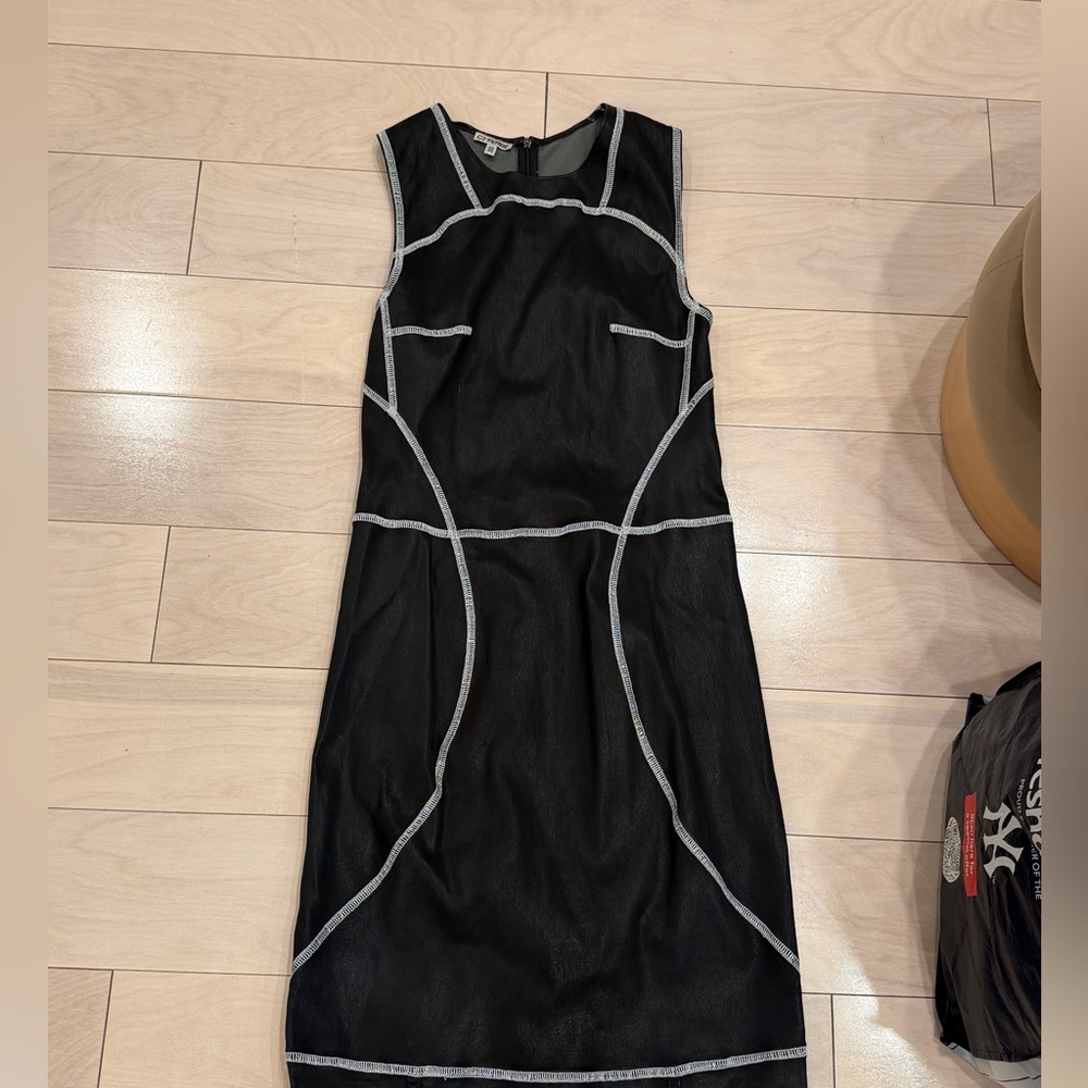 Gianfranco FERRE Black Leather Dress with Contrast Piping Sz 40